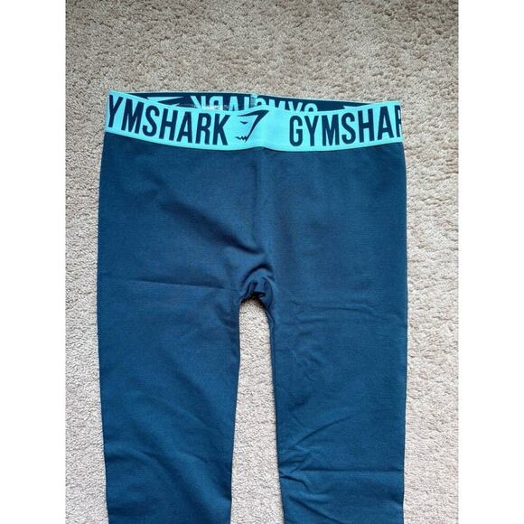 Gymshark Flex Leggings Women L Blue Spellout Logo Nonslip Waist Stretch Shaping - Picture 6 of 8